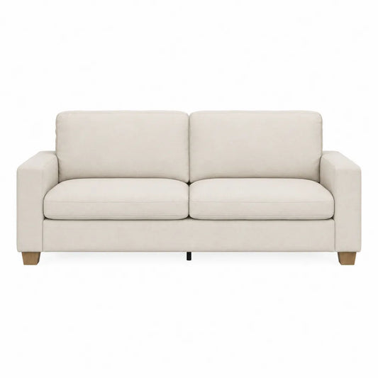 Divano a tre posti in legno e tessuto beige 200x90x85 cm