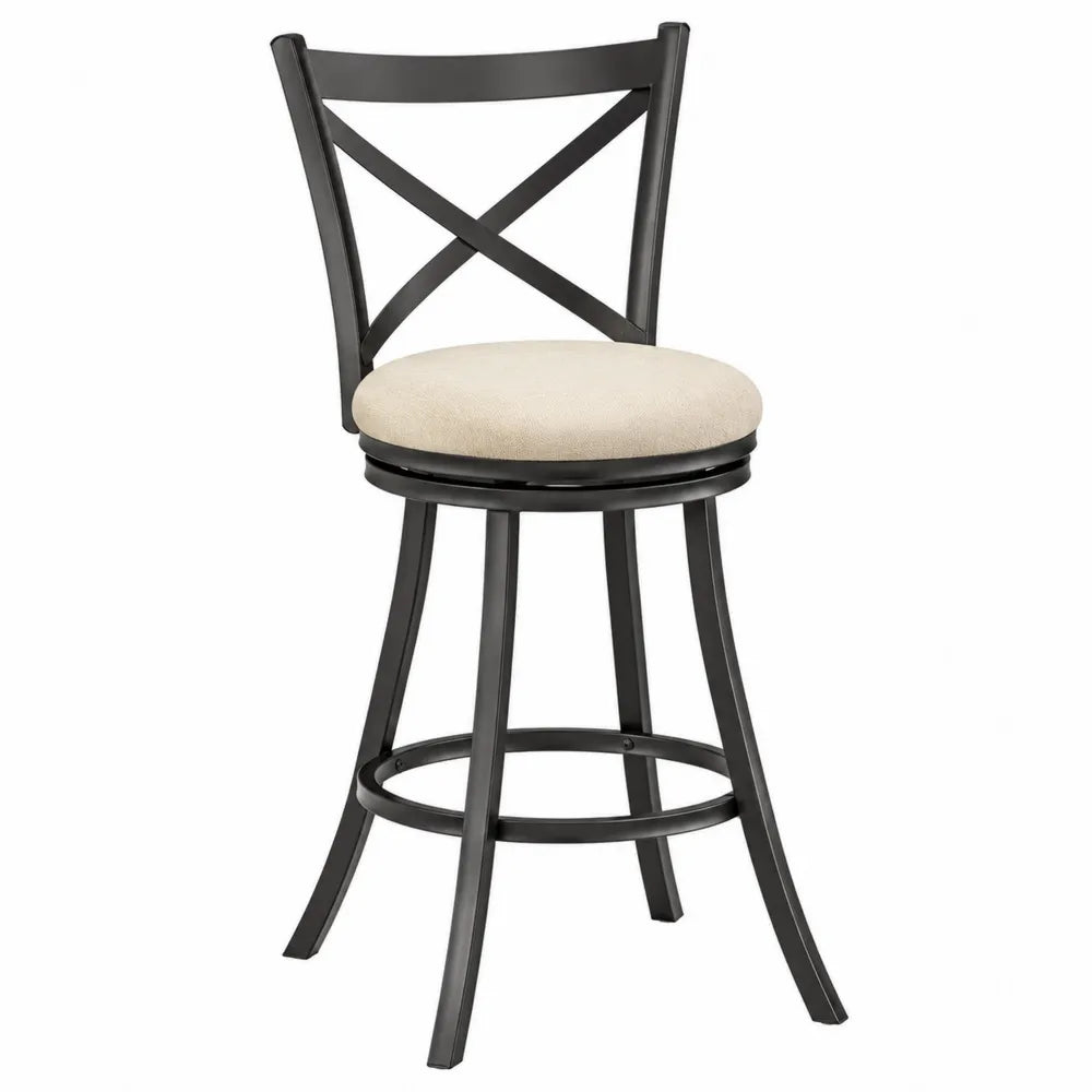 Sgabello da Bar in Metallo con Seduta in Poliestere Crema