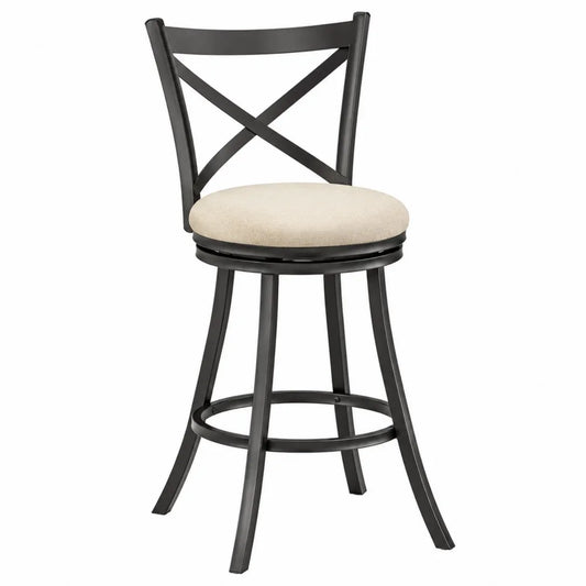 Sgabello da Bar in Metallo con Seduta in Poliestere Crema