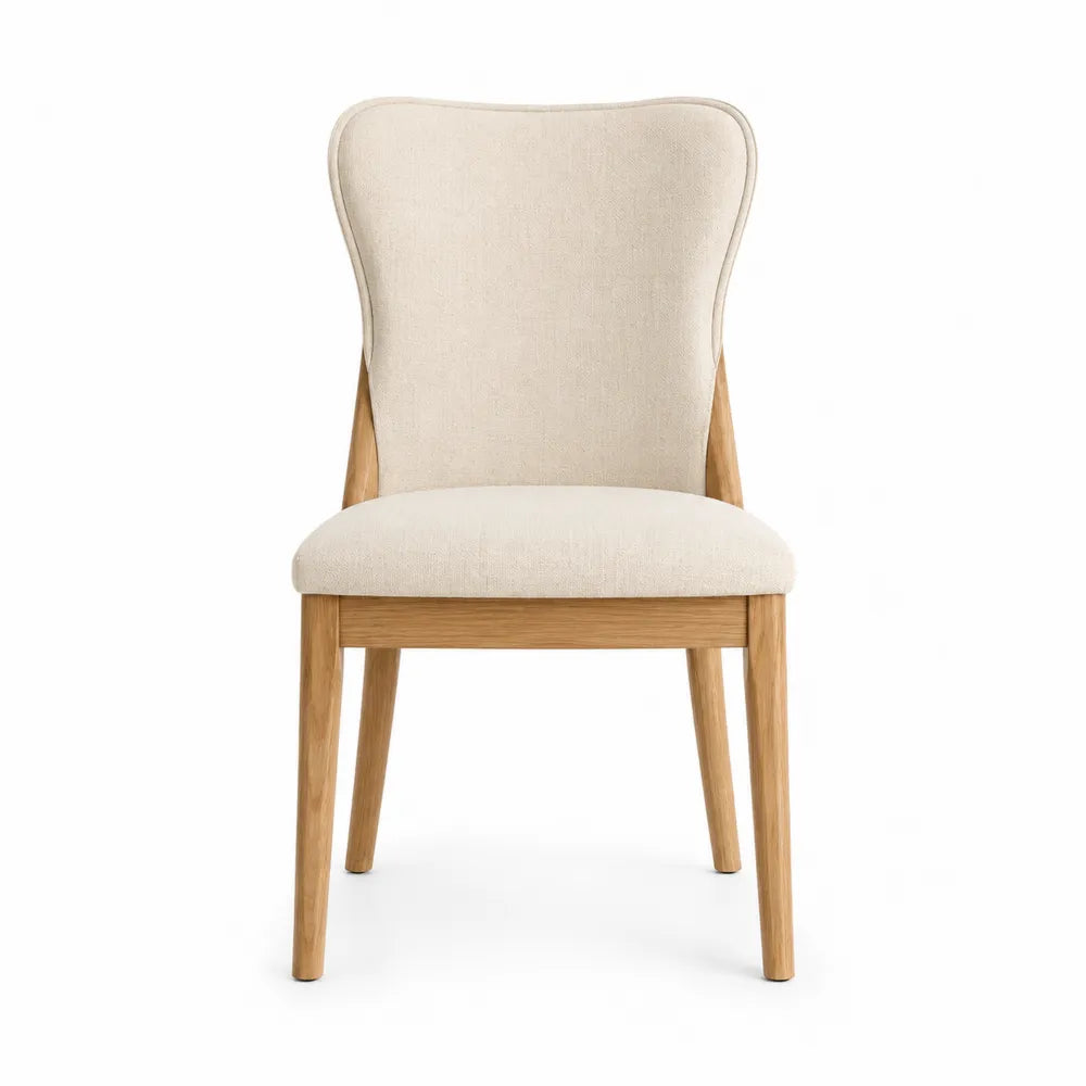 Sedia in legno di quercia e poliestere beige