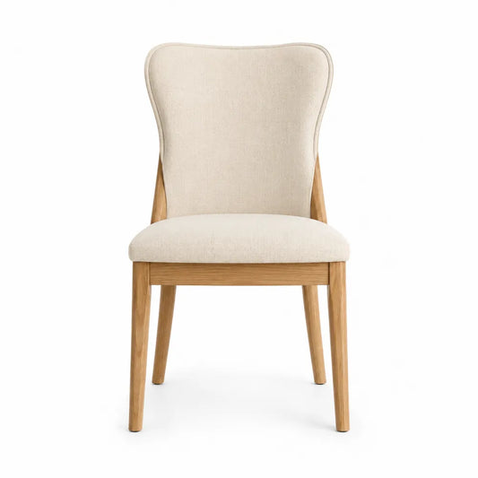 Sedia in legno di quercia e poliestere beige