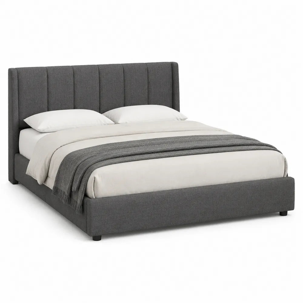 Letto matrimoniale in legno e tessuto grigio 200x160 cm