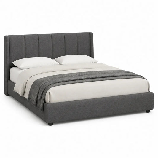 Letto matrimoniale in legno e tessuto grigio 200x160 cm