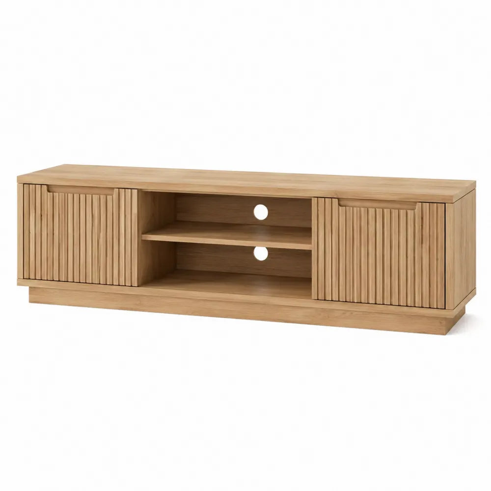 Mobile TV in legno di rovere con ante e ripiani 180x45x40 cm