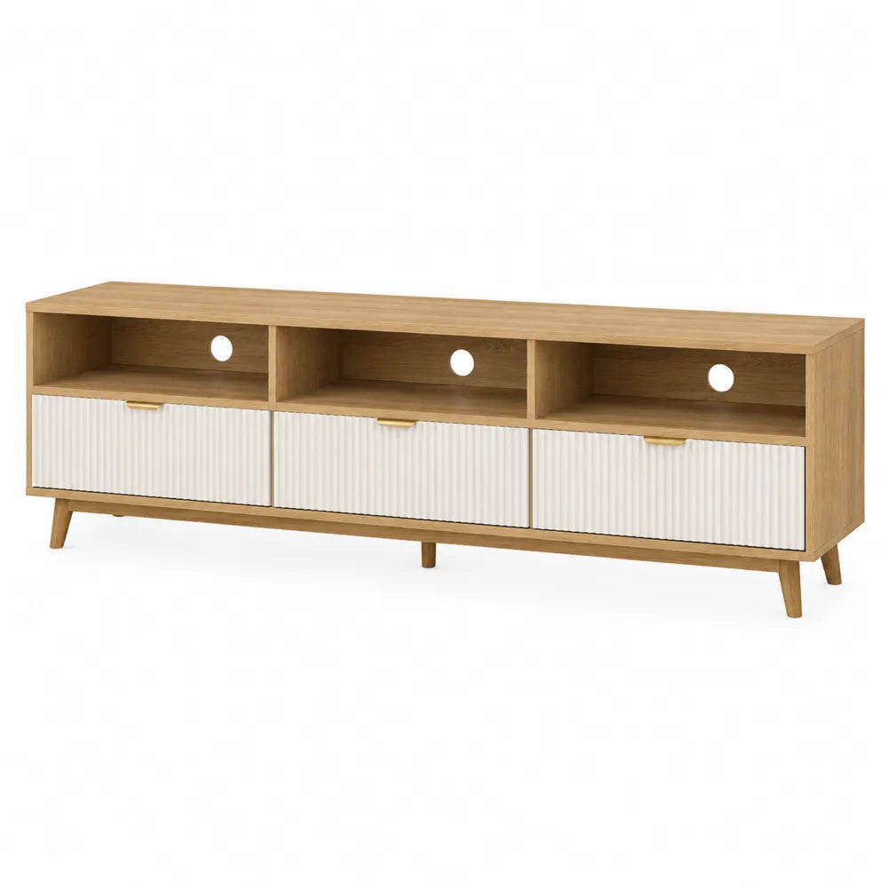 Mobile TV legno e plastica ABS naturale e bianco 180x40x50 cm