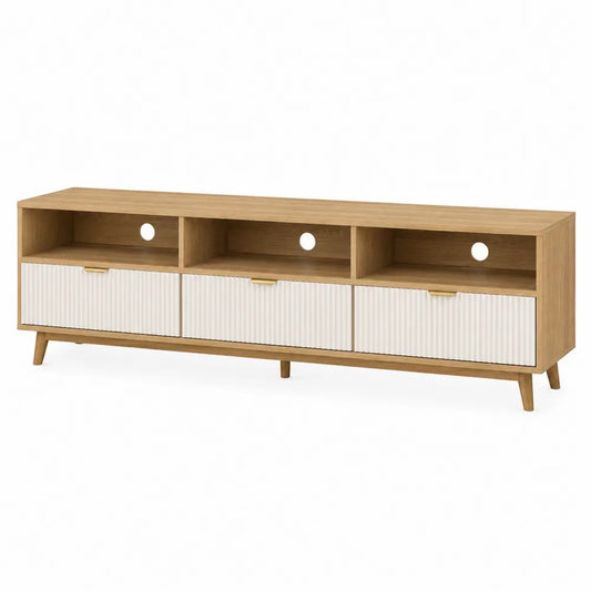 Mobile TV legno e plastica ABS naturale e bianco 180x40x50 cm