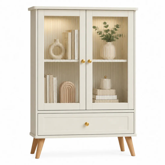 Credenza con Ante in Vetro temperato e Base in Legno 100x40x160 cm Bianco