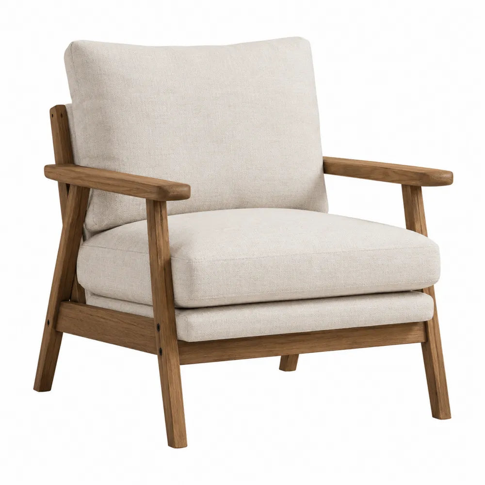Poltrona in Rovere con Cuscini in Lino Beige