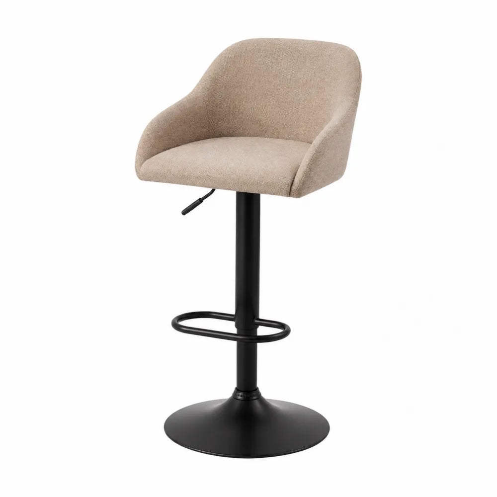Sgabello da bar in tessuto poliestere beige con base in metallo nero