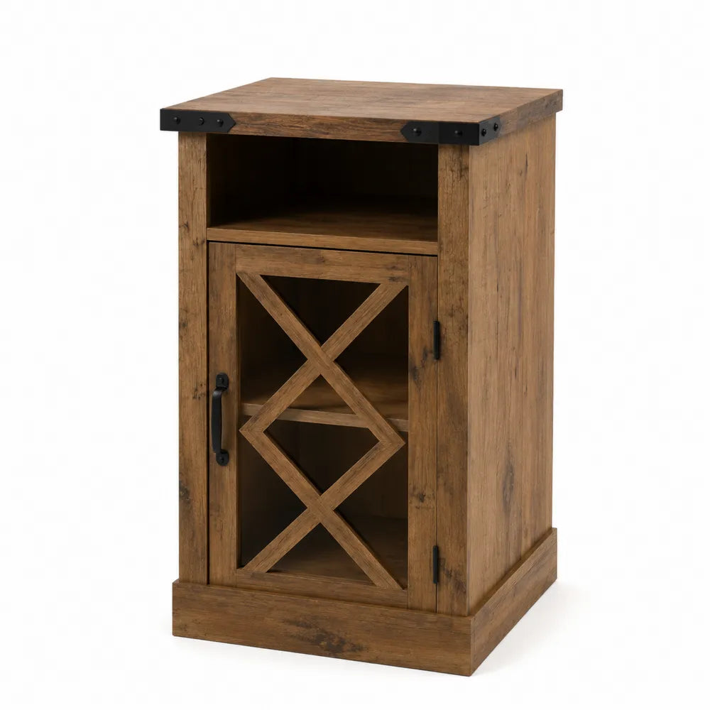 Comodino in Legno con Porta in Vetro Temperato