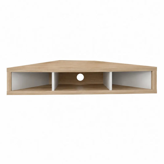 Mobile TV angolare in legno MDF rovere chiaro e bianco