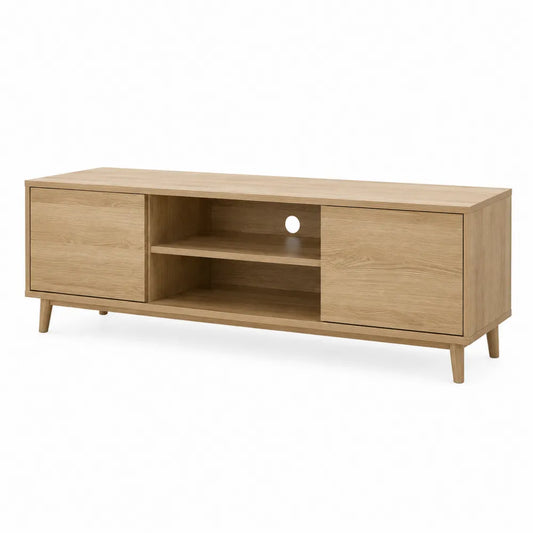 Mobile TV in legno di rovere chiaro con ante e mensole 150x40x50cm