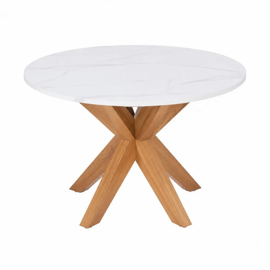 Tavolo rotondo in marmo bianco con base in legno massello 120cm