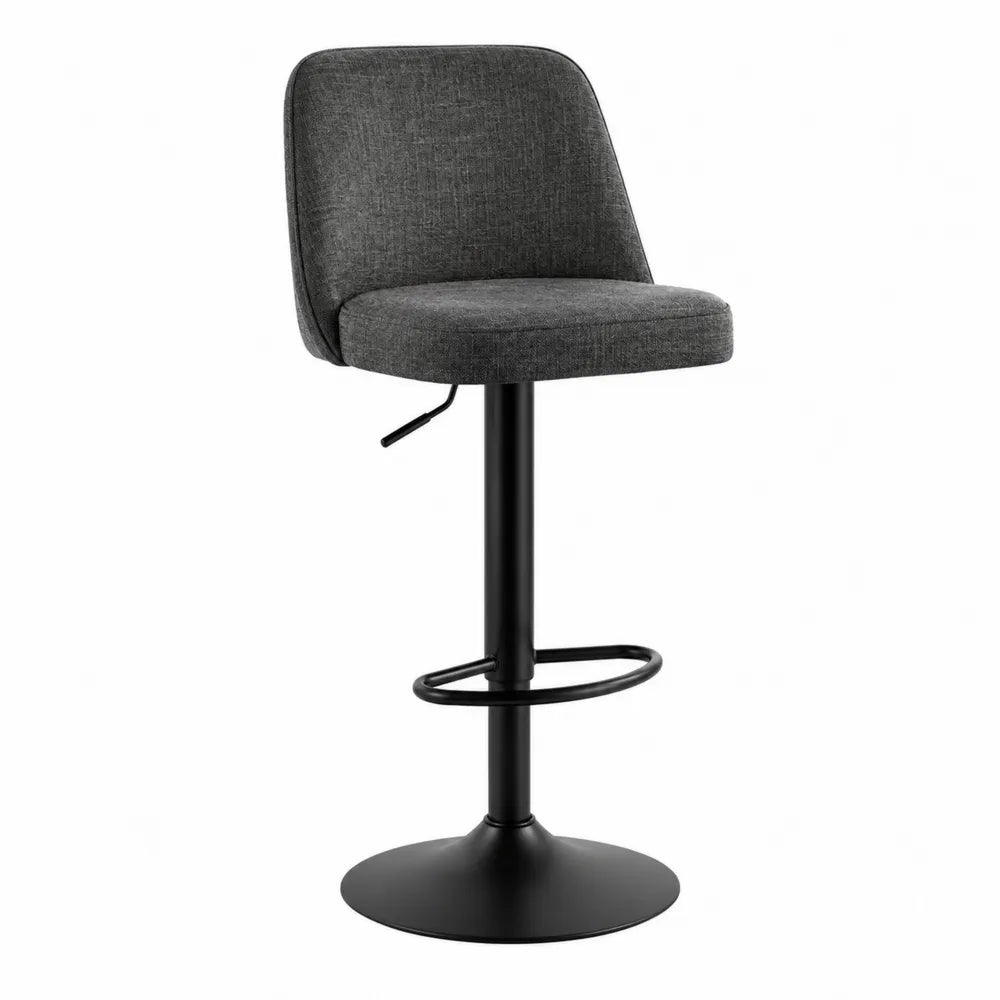 Sgabello in Tessuto Poliestere Grigio con Base in Metallo Nero