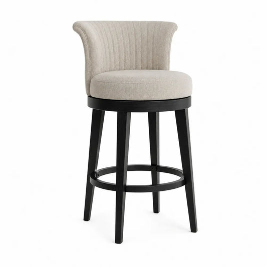 Sgabello girevole in legno di faggio e tessuto beige, altezza 75 cm