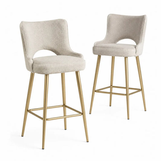 Set di Sgabelli in Tessuto con Gambe in Metallo Dorato