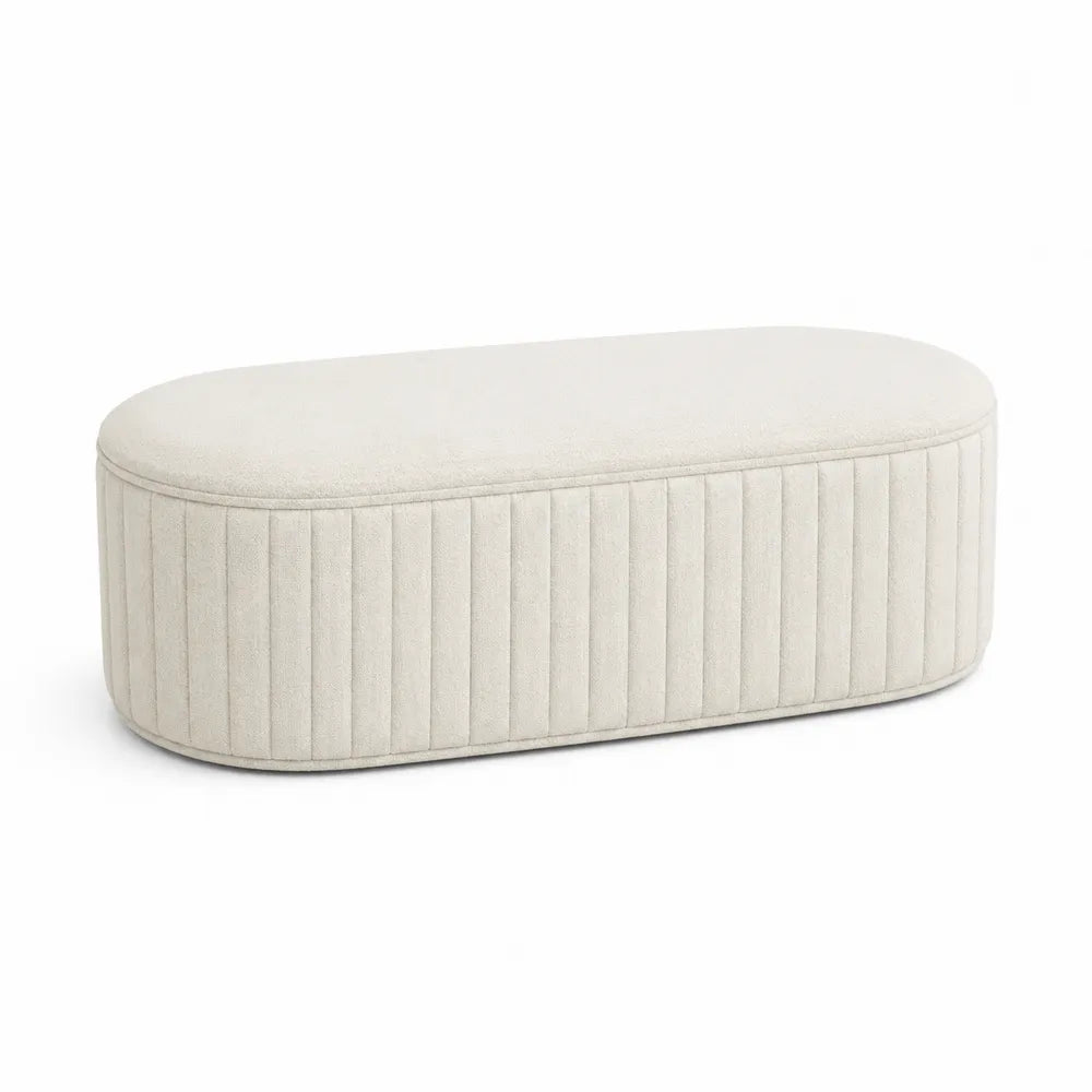 Panca imbottita in velluto beige