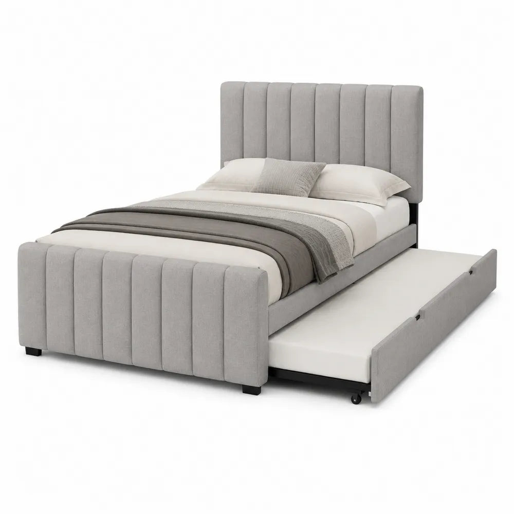 Letto matrimoniale con contenitore estraibile in tessuto poliestere grigio