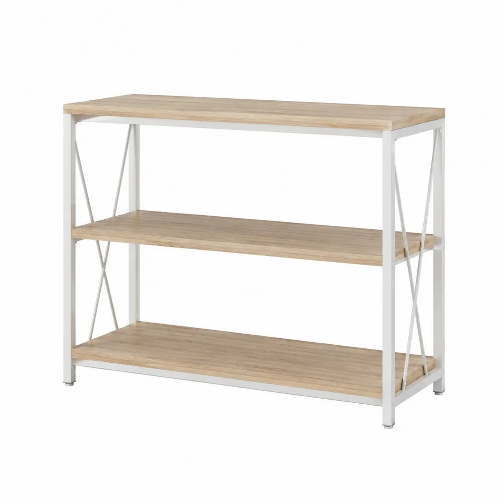 Consolle a 3 ripiani in legno e metallo bianco 80x30x75 cm
