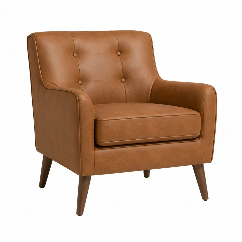 Poltrona in Pelle Sintetica Marrone con Gambe in Legno