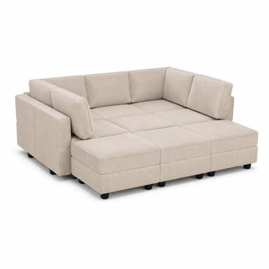 Divano modulare in tessuto a coste beige