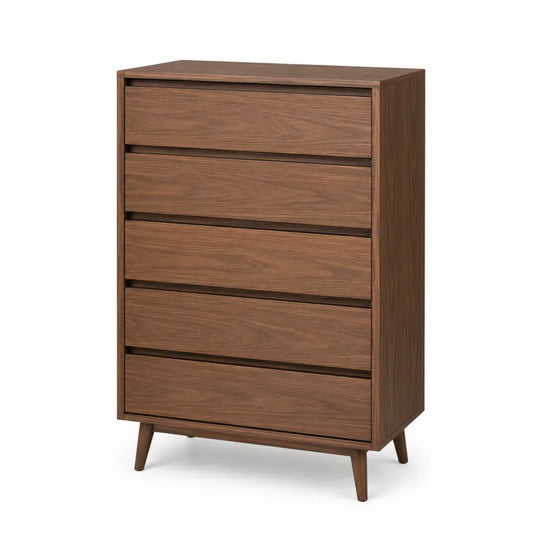 Cassettiera in legno con 5 cassetti marrone