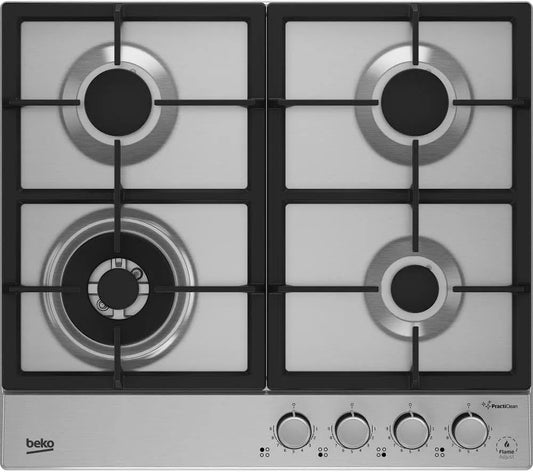 Piano cottura a gas HIAW64226SXE, 60 cm, 4 fuochi, acciaio inox, fornello a gas