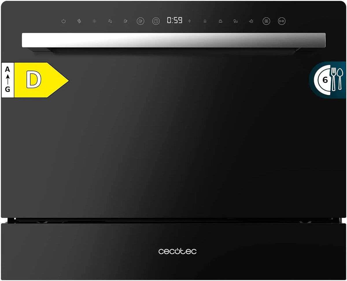 Cecotec Bolero Aguazero 2400 Lavastoviglie, 1380 W, 5 programmi, touch, nero, Programmabile fino a 24 ore, Cecotec Lavastoviglie Compact 6 Posate