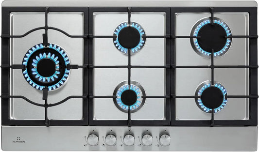 Klarstein Piano cottura a gas, 5 fuochi, 11100 W, fornello a gas, Piano Cottura per Fornelli a Gas