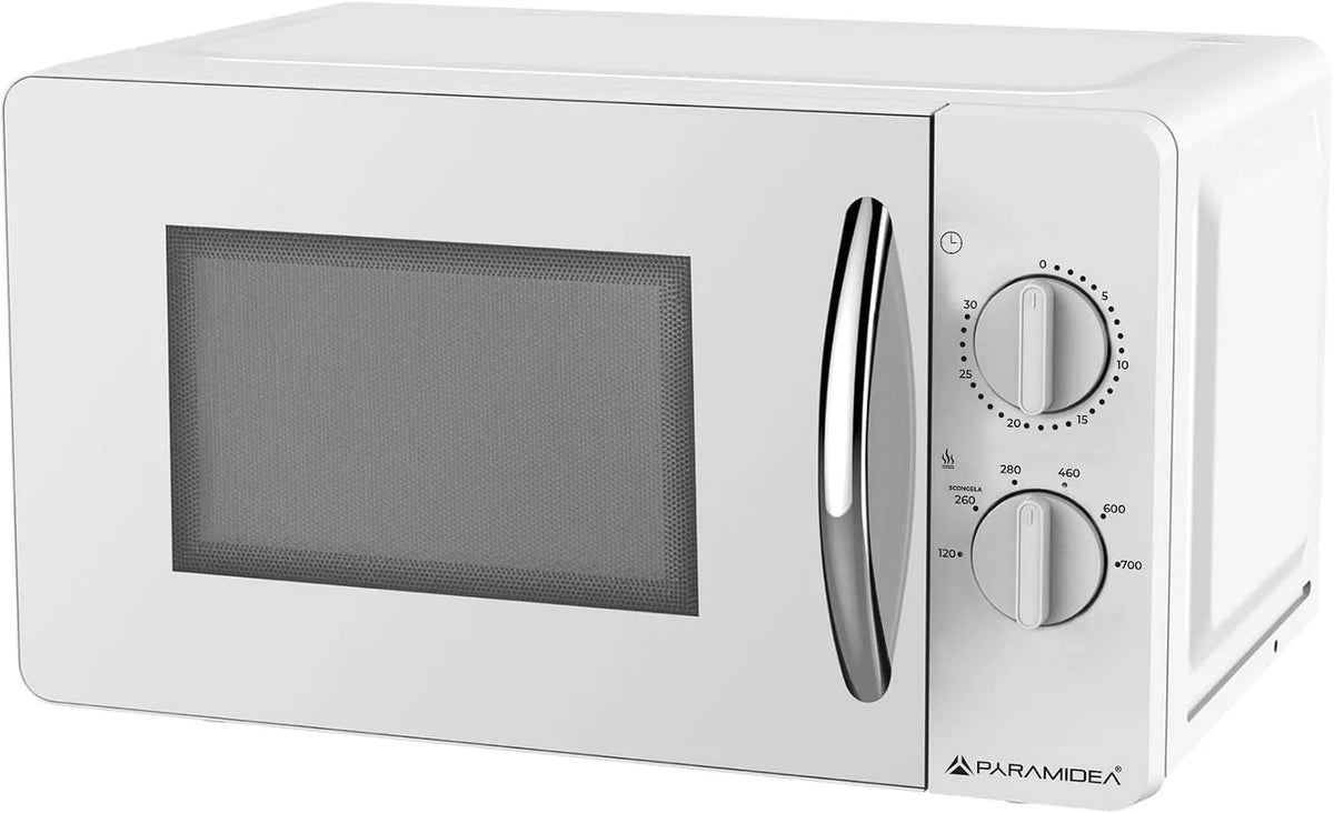Forno a microonde FOM100W, 20 L, 700 W, bianco, PYRAMIDEA Forno a Microonde 20 Litri con Piatto Rotante FOM100W 700W Bianco con Elegante Maniglia