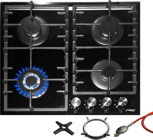 Piano cottura a gas, Phoenix PG-603T, da incasso, ghisa, fornello a gas, 4 lampadine a gas propano, gas naturale