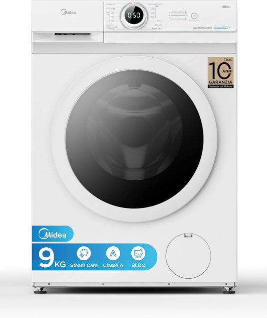 Lavatrice, 9 kg, classe energetica A, stretto, Midea Lavatrice Slim 9 kg Classe A 1400 Giri Motore BLDC