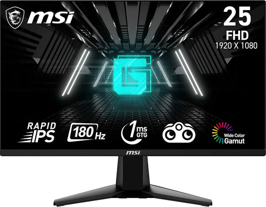 MSI G255F 1.2a Monitor, 24, 5 pollici, 1920 × 1080, 1 ms, 180 Hz, funzioni gaming, Full HD, pannello IPS, HDMI, schermo PC, blu, Rapid IPS, FHD