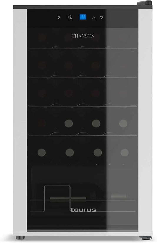 Taurus WC24C Cantinetta vino, 24 bottiglie, 2 zone di temperatura, vetro, nero, silenziosa, non vibra, isolamento speciale dell'interno, porta in