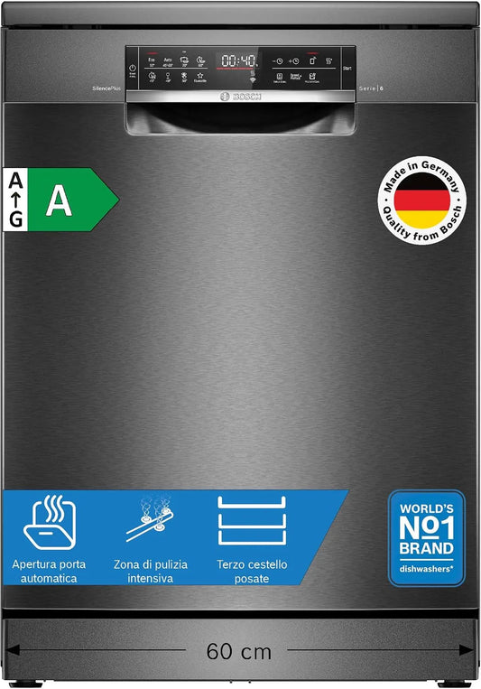 Bosch Serie 6 SMS6ECC12E Lavastoviglie, classe energetica A, acciaio inox, nero
