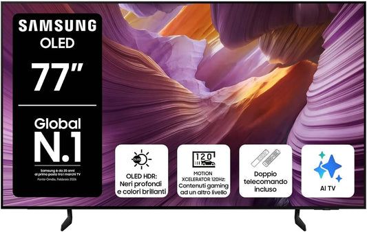 Samsung QE77S85FAEXZT NQ4 Smart TV, televisore, 4K UHD, OLED, audio Dolby, Dolby Atmos & OTS Lite, AI Gen2 Processor, 2025, AI Upscaling, Glare Free