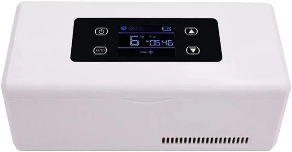 Frigorifero medico portatile, 225 × 95 × 103mm, 2 a 8 °C, 2 zone di temperatura, trasporto di insulina e farmaci, bianco, XRX Frigorifero Refrigerato