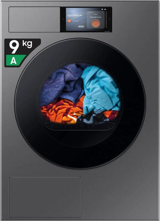 Samsung DV90F09F4S/U3 85H Asciugatrice, 60 L, 9 kg, Wi-Fi, Display AI Home, AI Dry, Samsung Asciugatrice Bespoke AI DV90F09F4S/U3, 60L x 85H x 60P cm