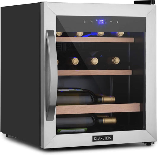 Klarstein Cantinetta vino, 12 bottiglie, 4 a 18 °C, touch, Mini Bar con Protezione UV, Frigo Bar, Frigo Touch, Cantinetta Vino Refrigerata a Zona