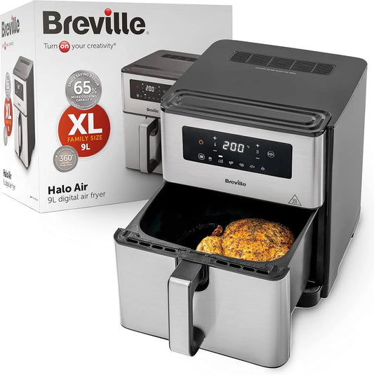 Forno elettrico, 9 L, 1700 W, Dimensioni grandi: 65% di spazio in più per cucinare, Breville Halo Friggitrice ad aria, Friggi, cuoci al forno