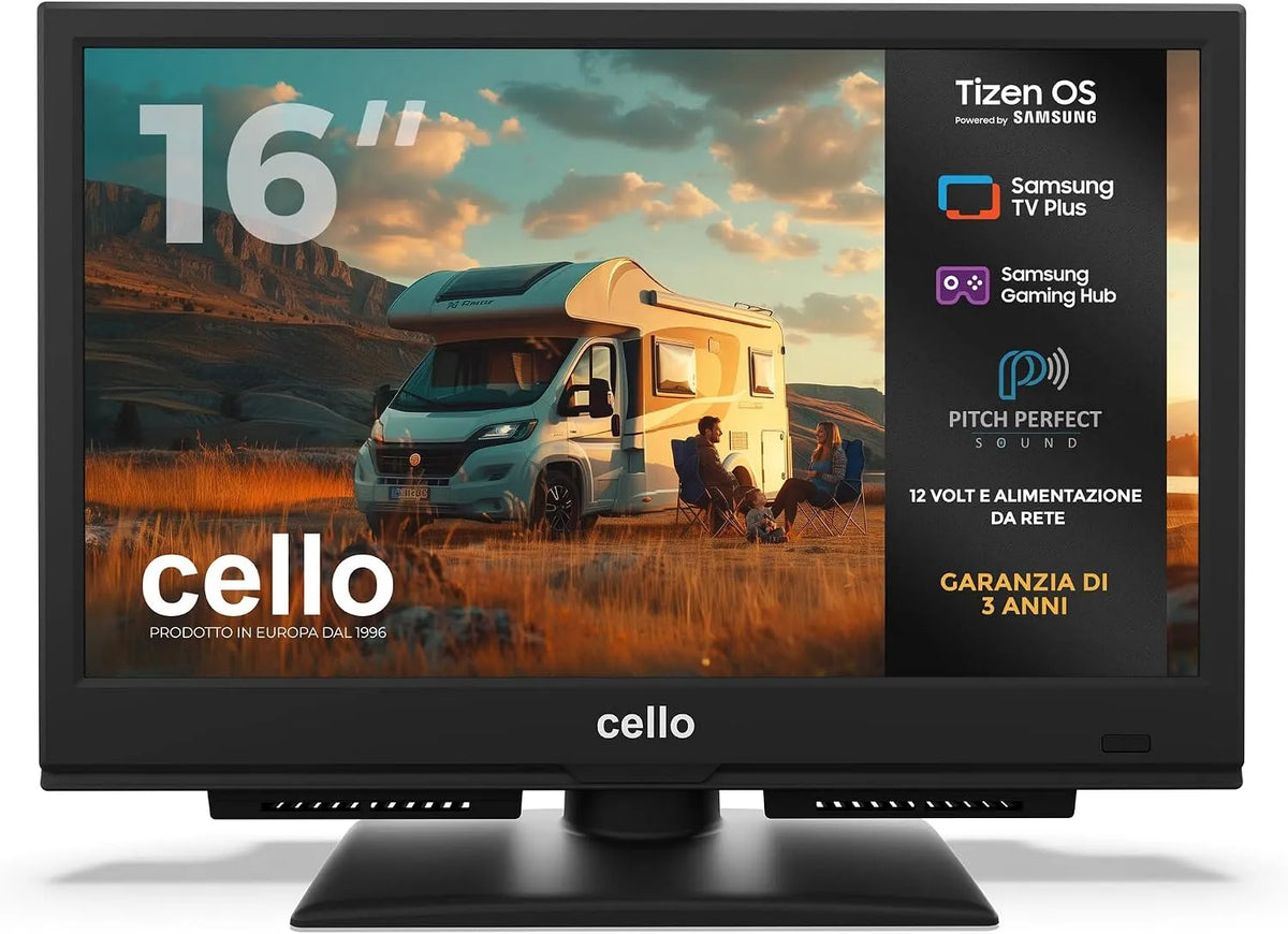 Samsung CTRAV-16TZ Smart TV, 16 pollici, 12 V, televisore, Tizen OS, Bluetooth, camion e barca, Cello CTRAV-16TZ Smart TV 16' 12V per camper