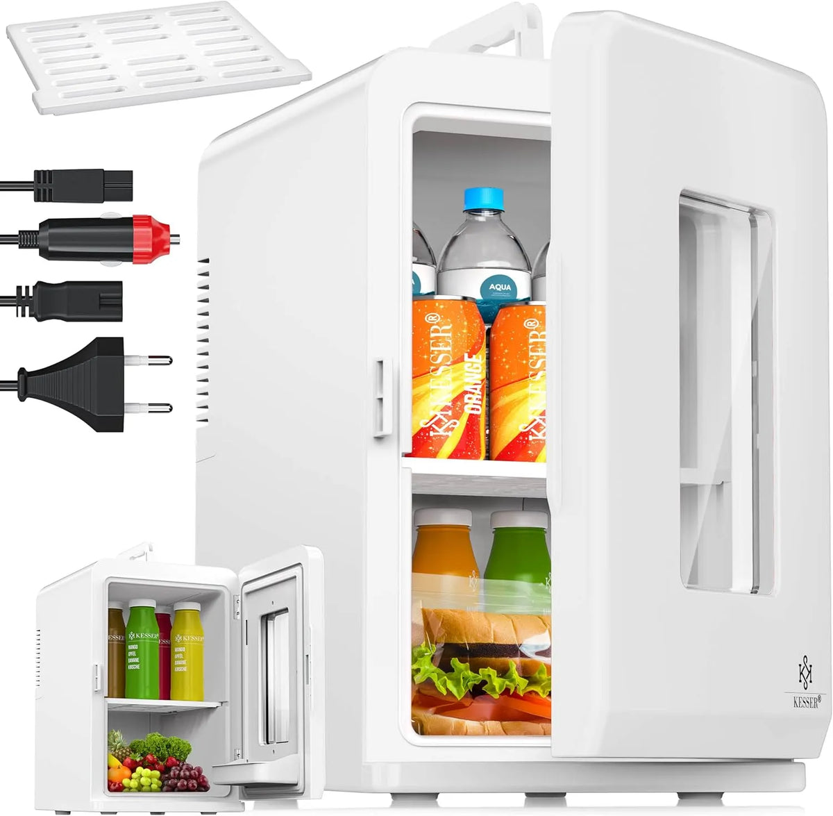 Frigorifero 2in1 220-240V/12V, 15 L, 240 V, portatile, bianco, KESSER® 2in1 mini frigo box 15 litri funzione raffreddamento e riscaldamento portatile