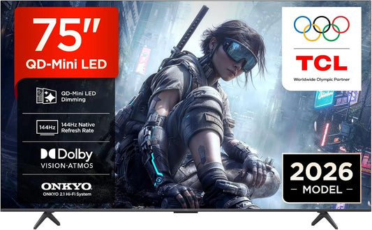TCL 75T8D Smart TV, 75 pollici, 144 Hz, televisore, 4K UHD, HDR, 144Hz VRR, pensato per il gaming