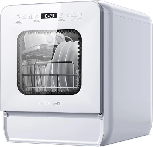 Lavastoviglie 1-24H, 37x50cm, 5 L, 2 programmi, portatile, ampio serbatoio, stretto, bianco, Avvio Ritardato Doppio Getto 360°, Appartamento, Con