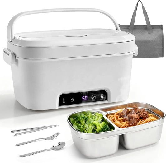 Prodotto Scaldavivande Elettrico con Posate e Borsa Termica, Scatola da Pranzo Elettrica Senza Fili, A prova di perdite, 15600 mAh, 5L portapranzo