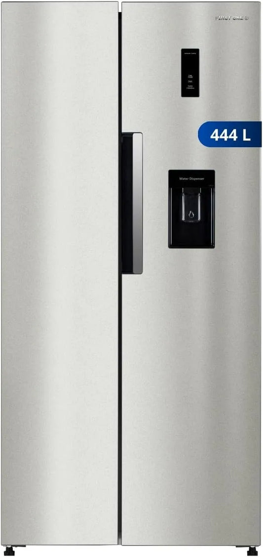 Frigorifero FSBS444IX, 444 L, acciaio inox, 276L + 168L, Colore Inox, First One Frigorifero Side by Side 444L FSBS444IX, Distributore d'acqua