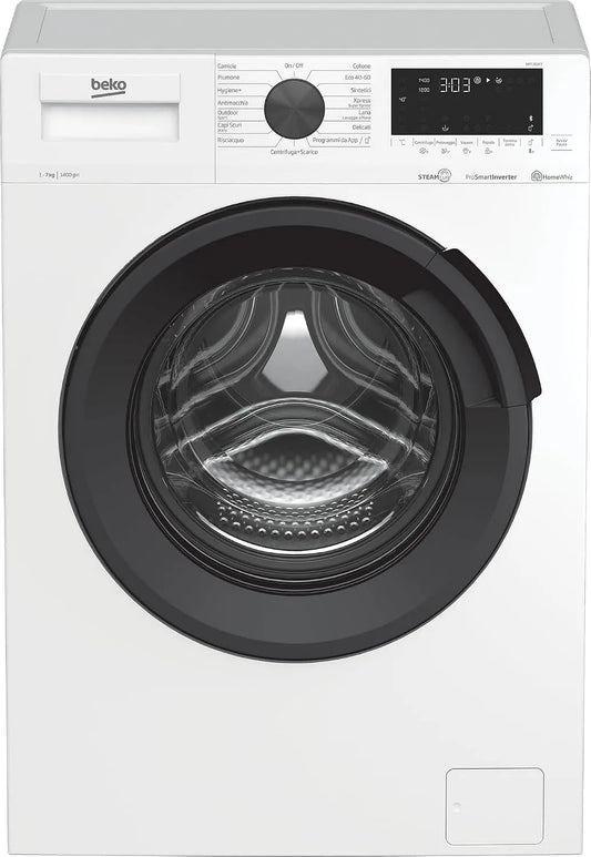Beko EPT7D2IT Lavatrice, 7 kg, classe energetica D, touch, Inverter, vapore, Linea Smart 20, 1400 giri, Oblò Antracite