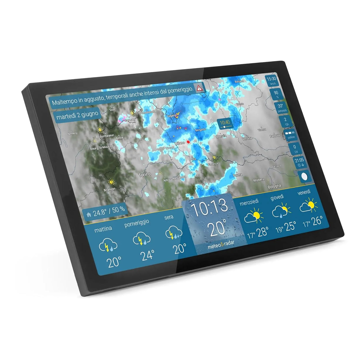 Prodotto Stazione Wi-Fi con Radar meteo: Filmato animato sul tempo su display HD+ a colori, meteo & radar home 4 Display, design elegante, allerte