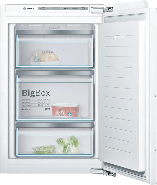 Bosch Serie 6 GIV21ADD0 Congelatore, 95 L, da incasso, vano congelatore, freezer verticale, 104 kWh all'anno, 88 x 5, 88 x 56, LowFrost, BigBox
