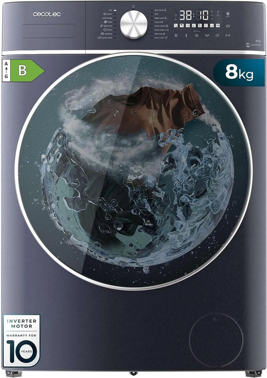Cecotec Bolero Wash 8-5Kg Lavatrice, 16 programmi, 5 kg, Inverter, blu, 1400RPM, OnSmart, SteamMax, Cecotec Lavatrice Asciugatrice 8-5Kg Carico